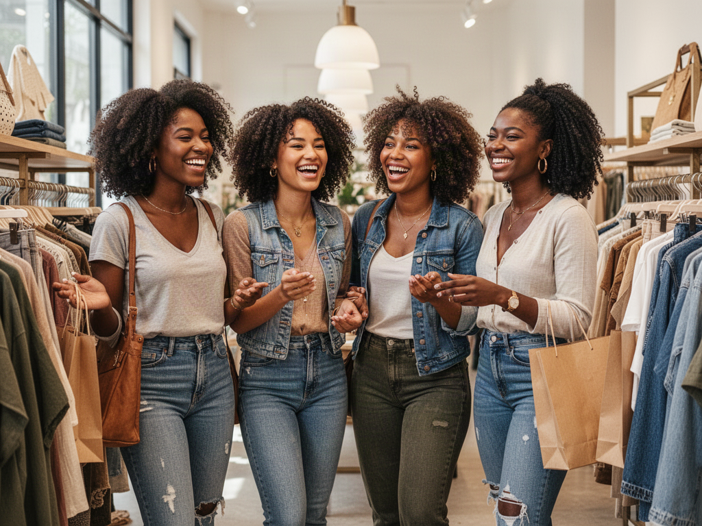 African American college-age women shopping together at an apparel boutique